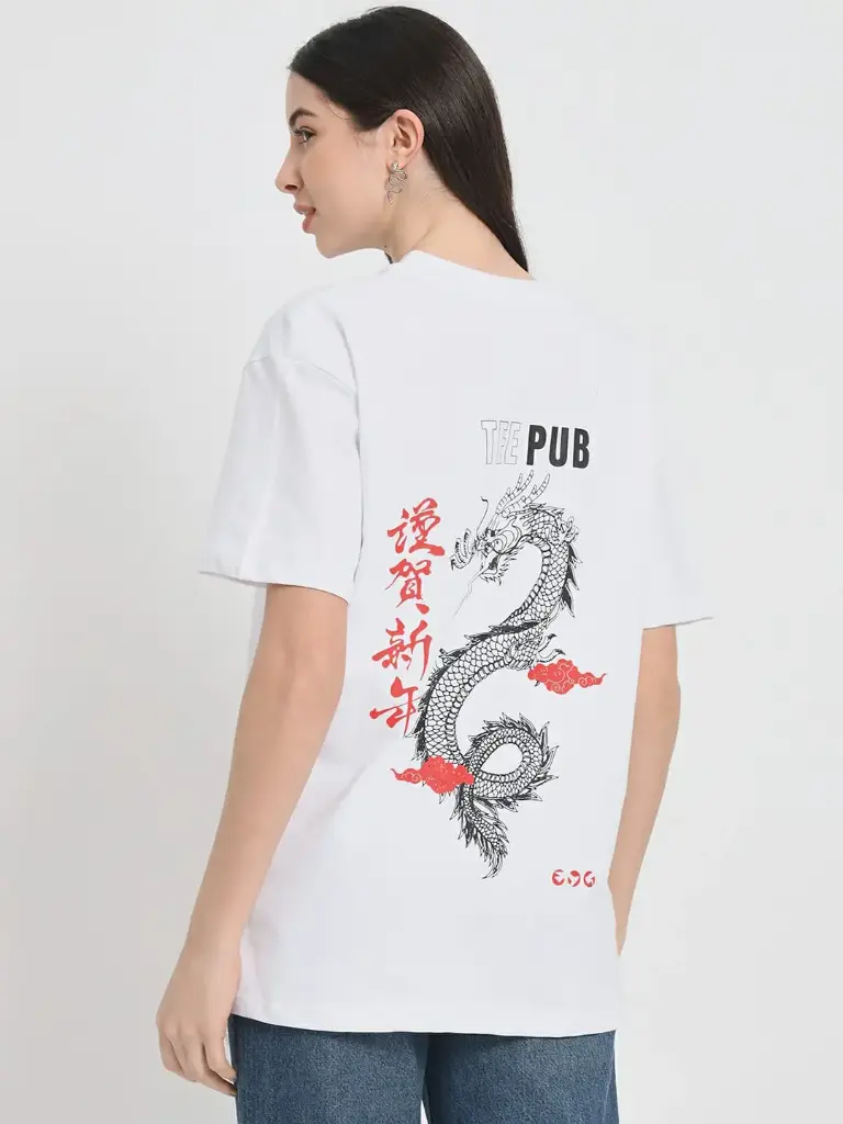 Oversize Unisex Tshirt - Dragon (White)